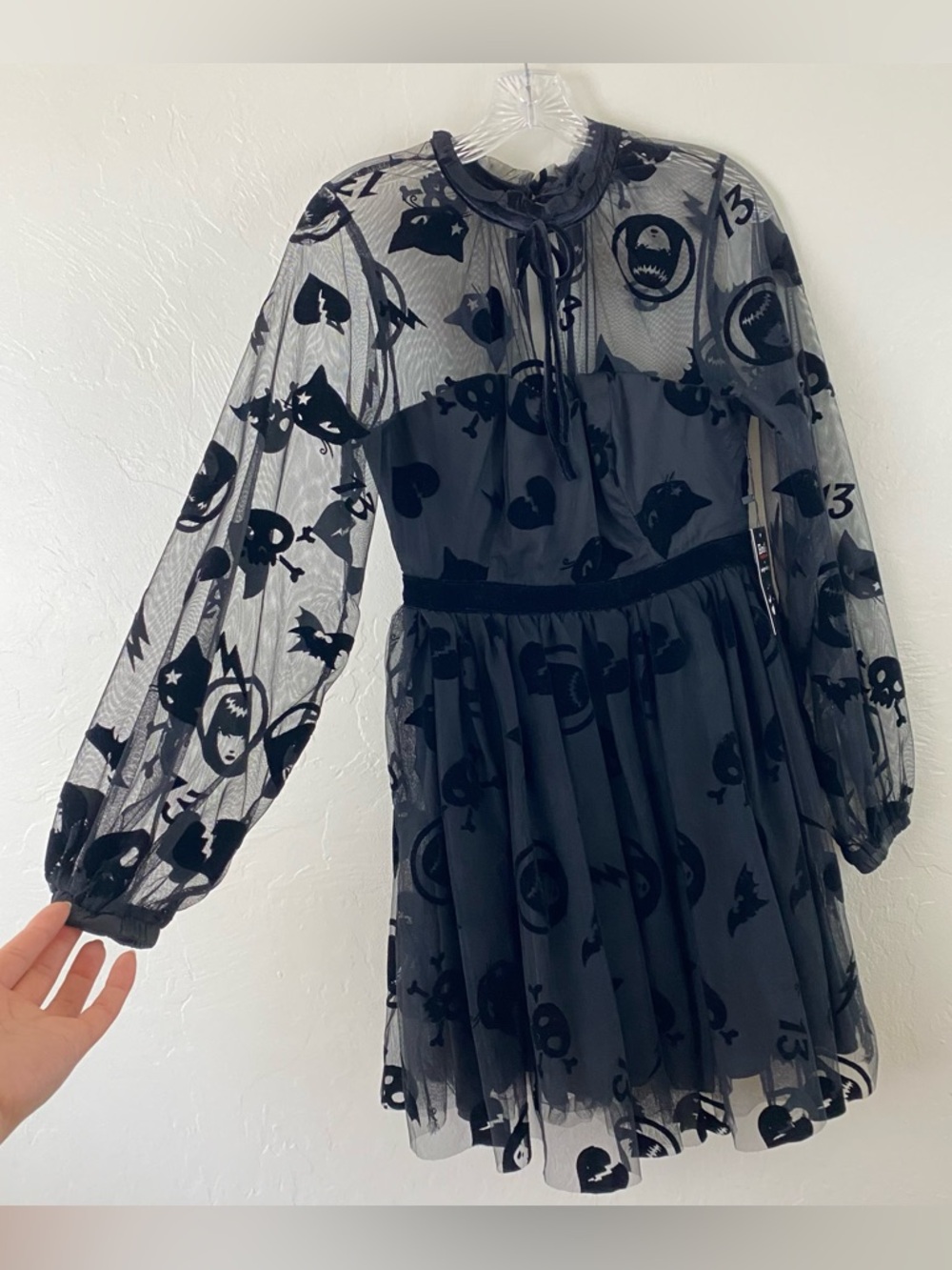 Unique Vintage x Emily Size Small Black Sheer Chiffon Full Sleeve Pleaded Dress